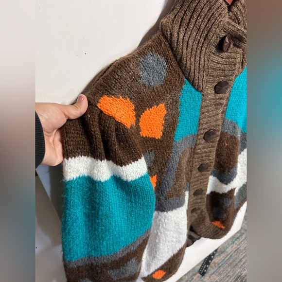 Vtg Chunky oversized cardigan multi colored abstract artsy - Picture 2 of 8